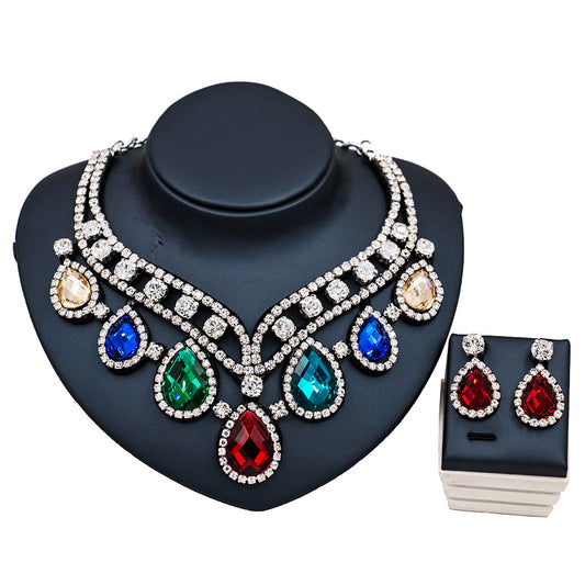 Colorful Exaggerated Bridal Necklace and Earring Set