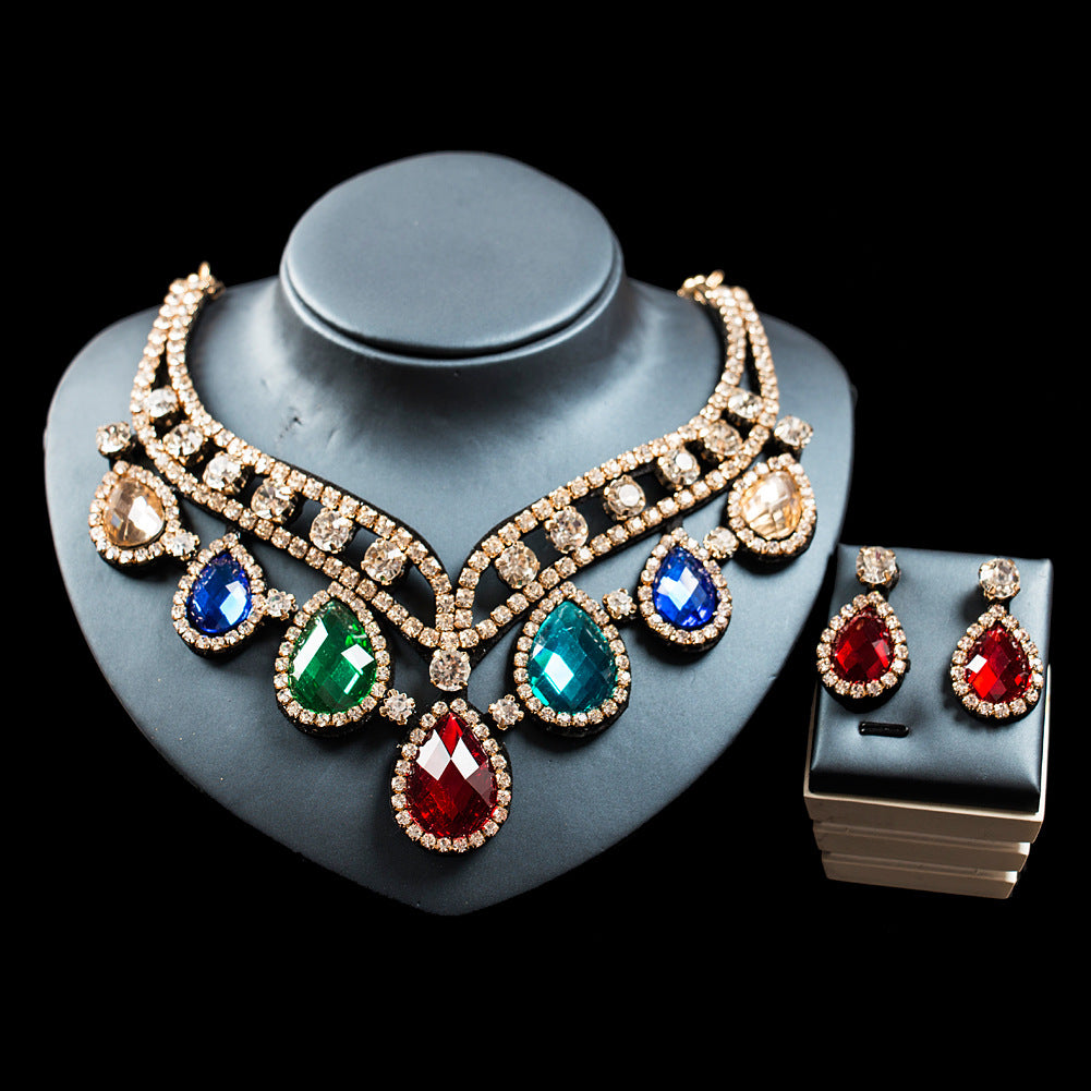 Colorful Exaggerated Bridal Necklace and Earring Set