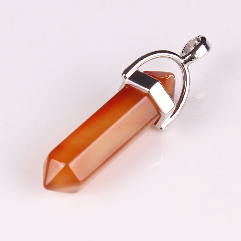 Quartz Point Pendant Natural Stone Bullet Hexagonal Necklace