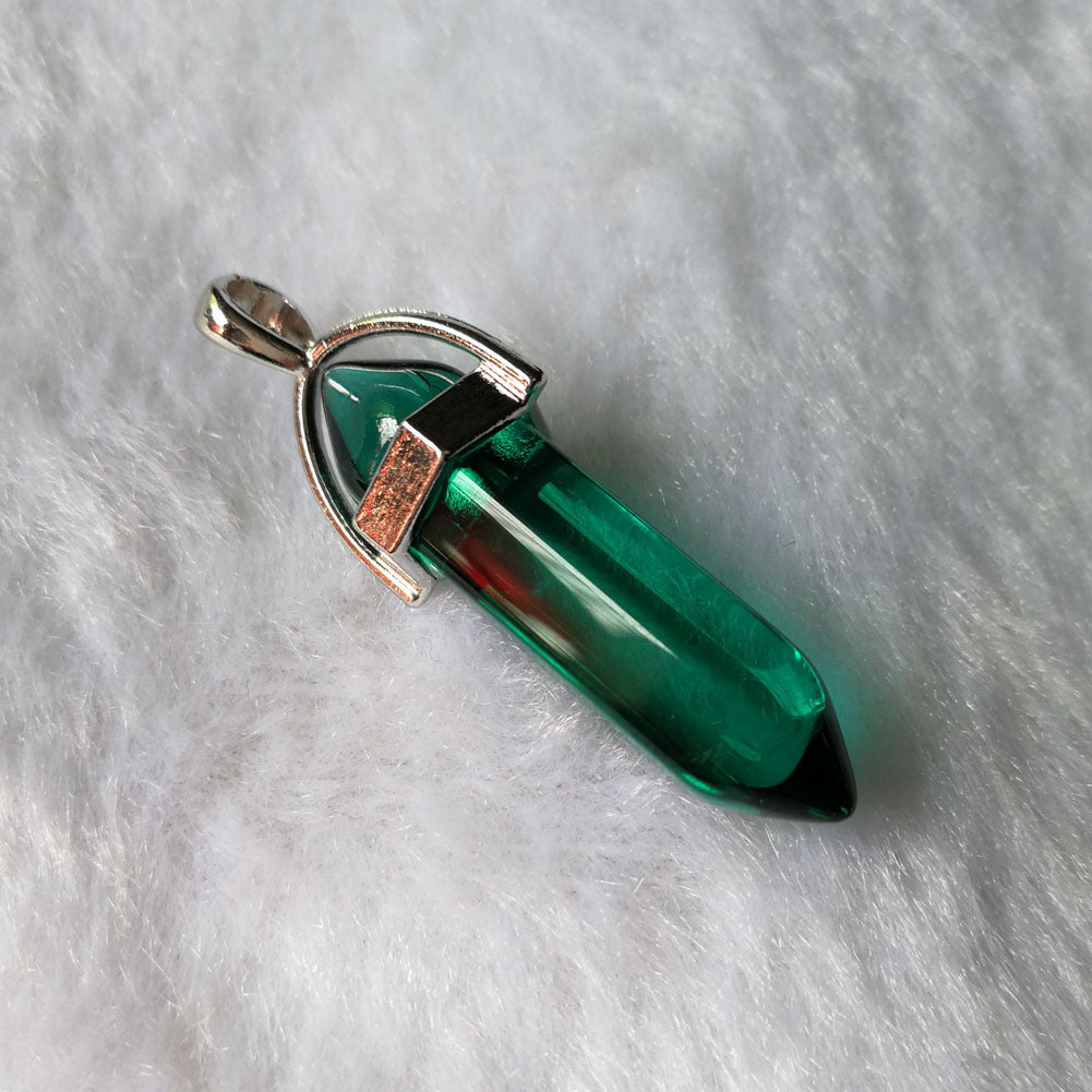 Quartz Point Pendant Natural Stone Bullet Hexagonal Necklace