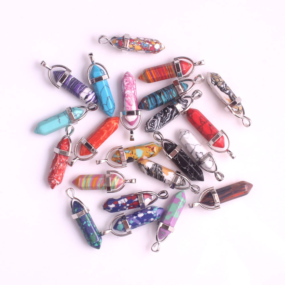 Quartz Point Pendant Natural Stone Bullet Hexagonal Necklace