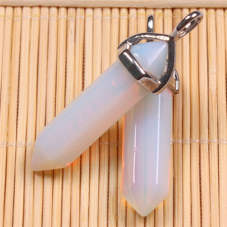 Natural Stone Crystal Agate Bullet Hexagonal Pendant