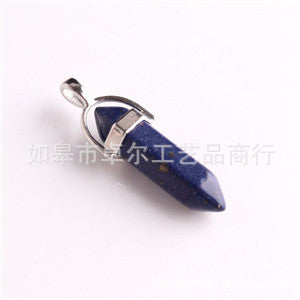 Quartz Point Pendant Natural Stone Bullet Hexagonal Necklace
