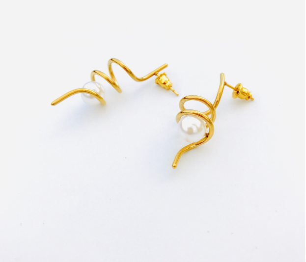 Spiral White Pearl Earrings and Studs