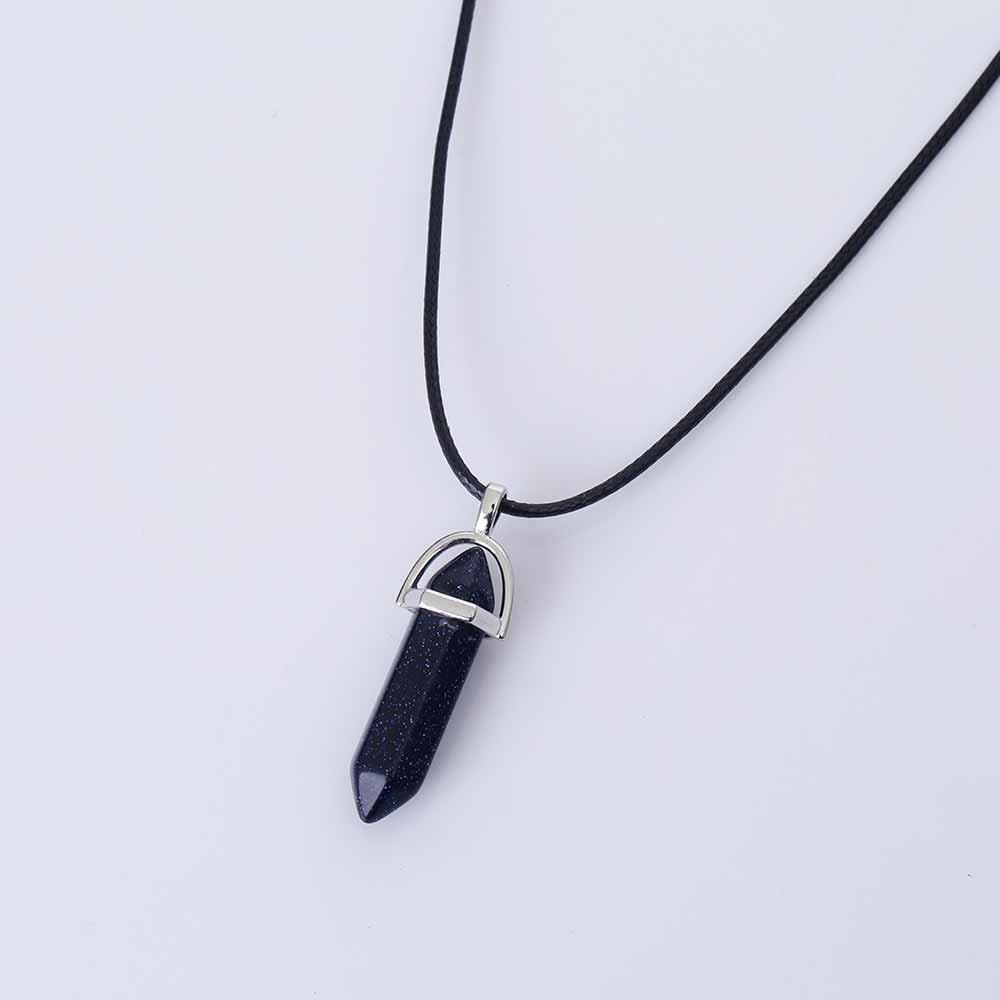 Hexagon Pendant Necklace with Natural Stone Tips