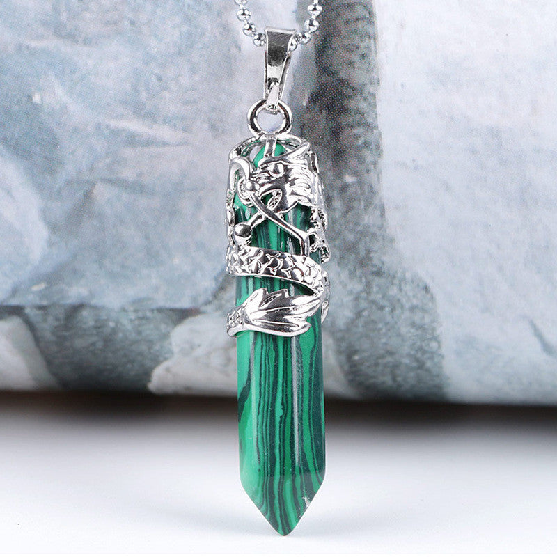 Natural Stone Hexagonal Dragon Totem Crystal Necklace