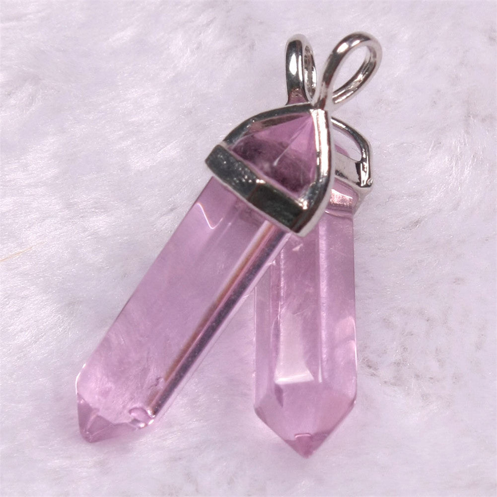 Quartz Point Pendant Natural Stone Bullet Hexagonal Necklace