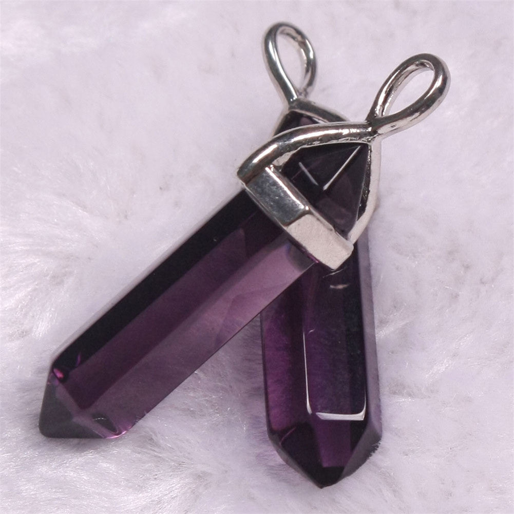 Quartz Point Pendant Natural Stone Bullet Hexagonal Necklace