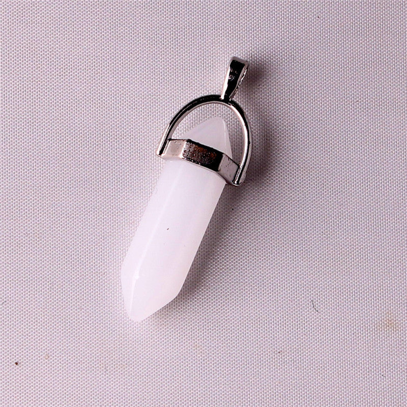 Quartz Point Pendant Natural Stone Bullet Hexagonal Necklace
