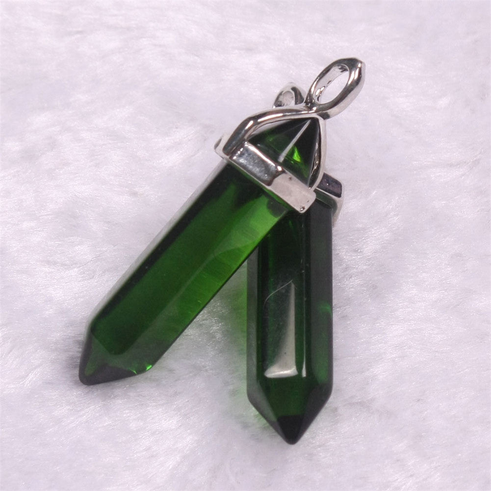 Quartz Point Pendant Natural Stone Bullet Hexagonal Necklace