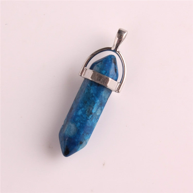 Quartz Point Pendant Natural Stone Bullet Hexagonal Necklace