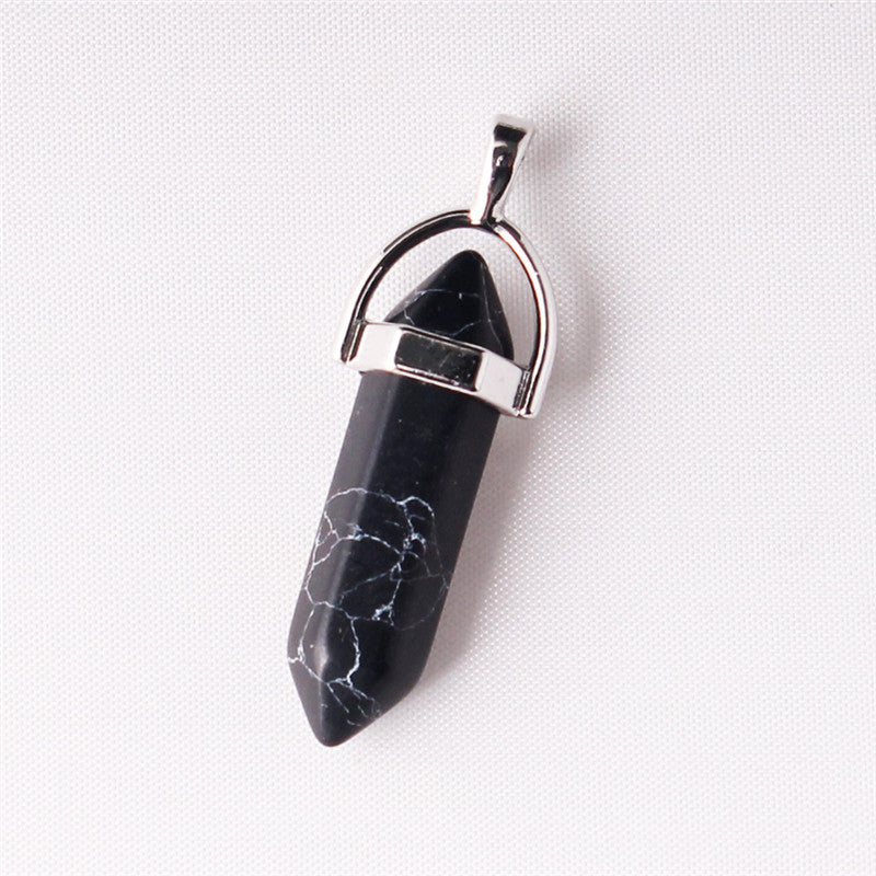 Quartz Point Pendant Natural Stone Bullet Hexagonal Necklace