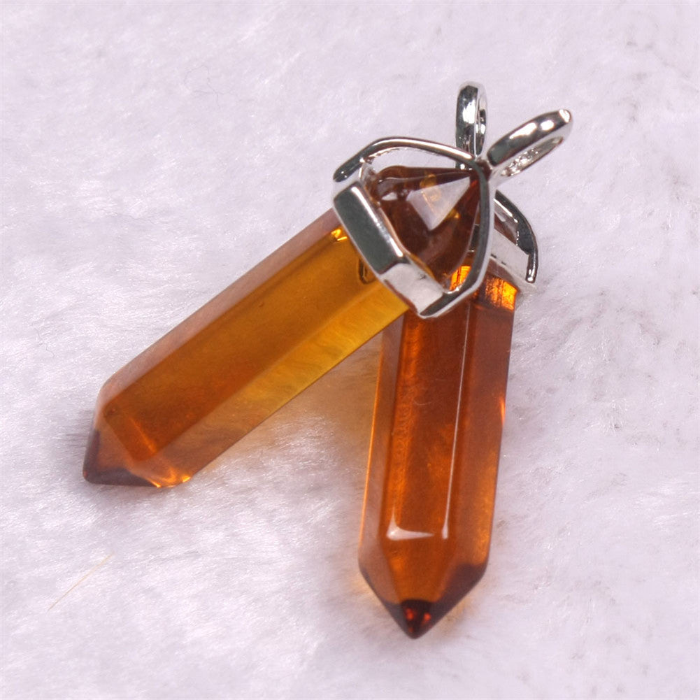 Quartz Point Pendant Natural Stone Bullet Hexagonal Necklace