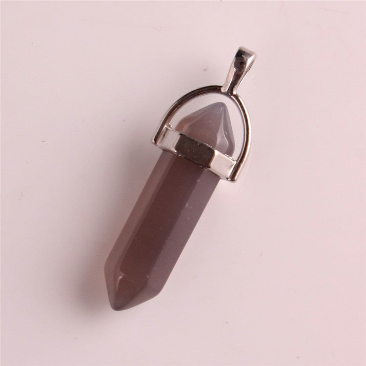 Quartz Point Pendant Natural Stone Bullet Hexagonal Necklace